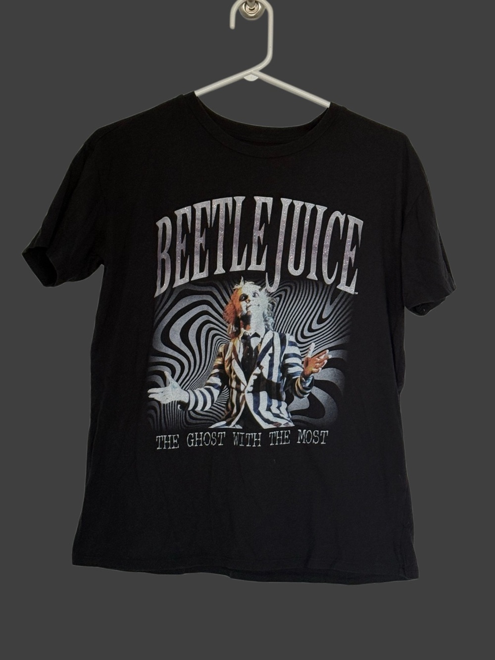 Beetlejuice sparkly Graphic Tee - Black with White Print.GHOST WITH THE MOST